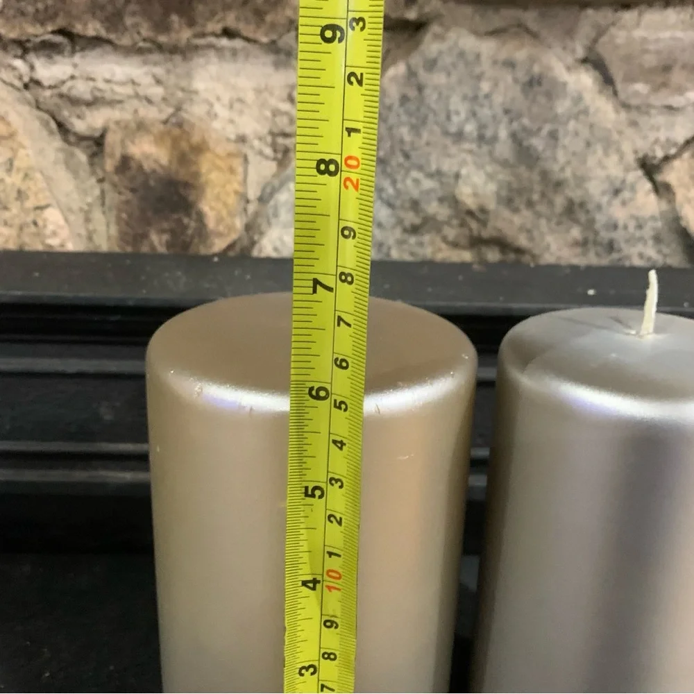 Crate&Barrel Matte Metallic Silver Pillar Bougue Candle 4